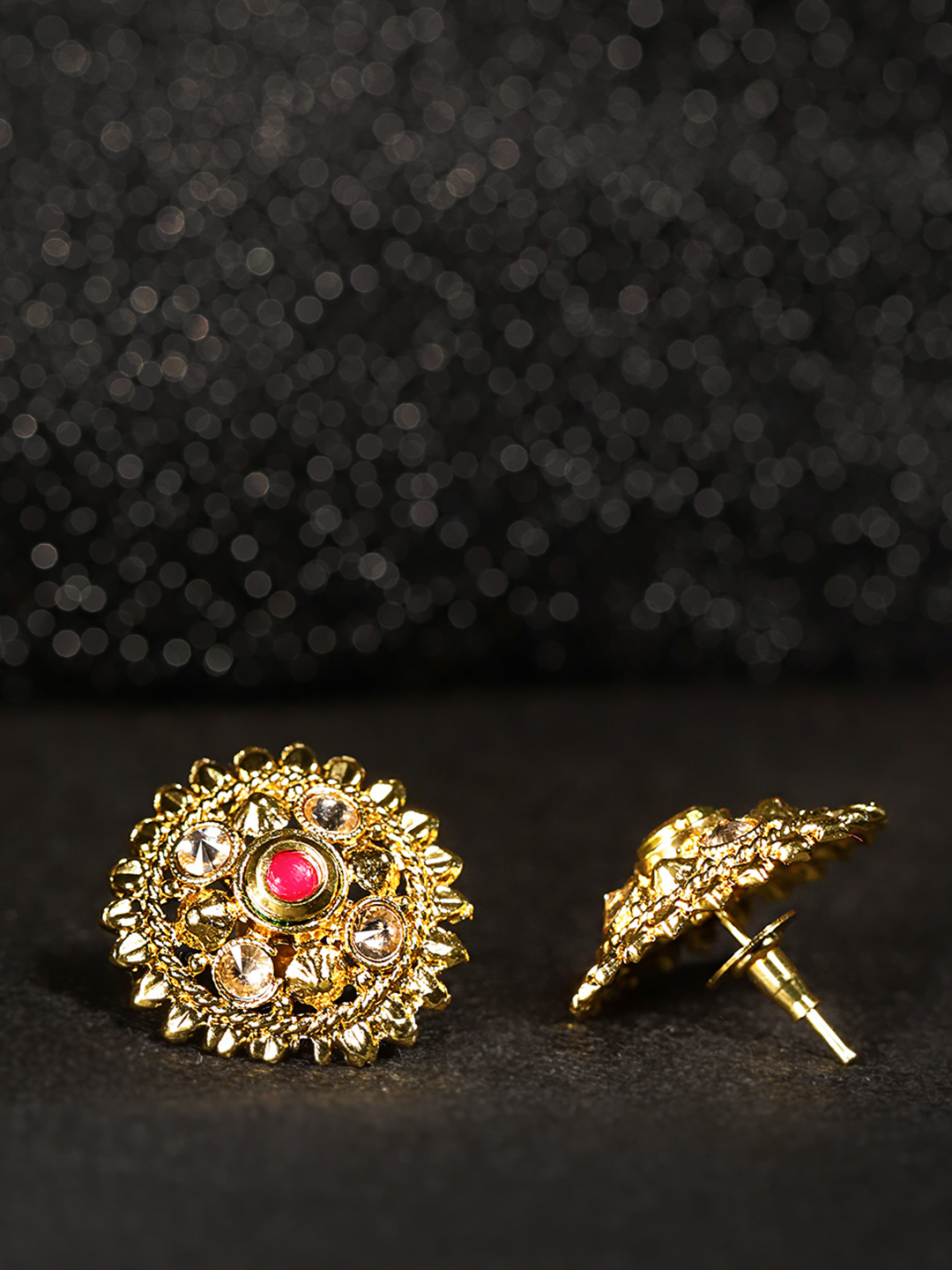YouBella Red Gold-Plated Stone-Studded Circular Studs